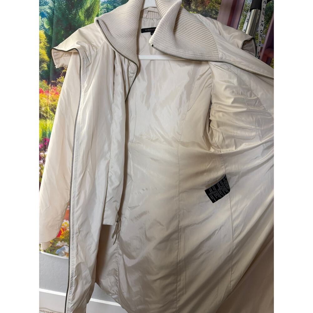 0199 BCBGMaxAzria Ivory Long Puffer Coat XS Knit Collar Zip - Picture 5 of 9